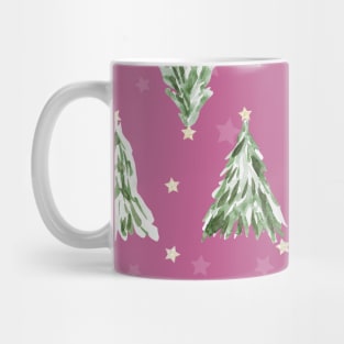 Holiday christmas tree over pink peony background Mug